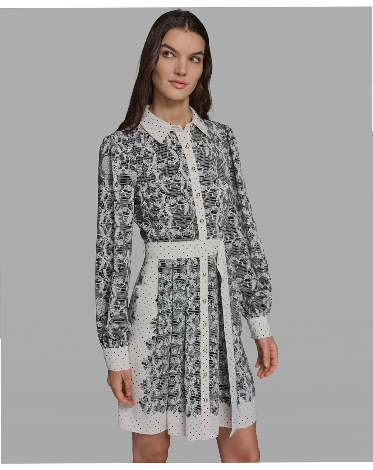 Women's Lace Print Collared Shirt Dress