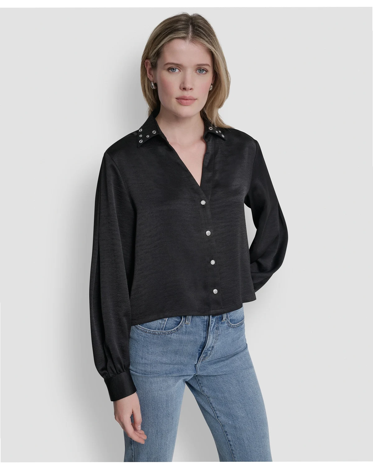 Women's Studded Collar V-Neck Shirt