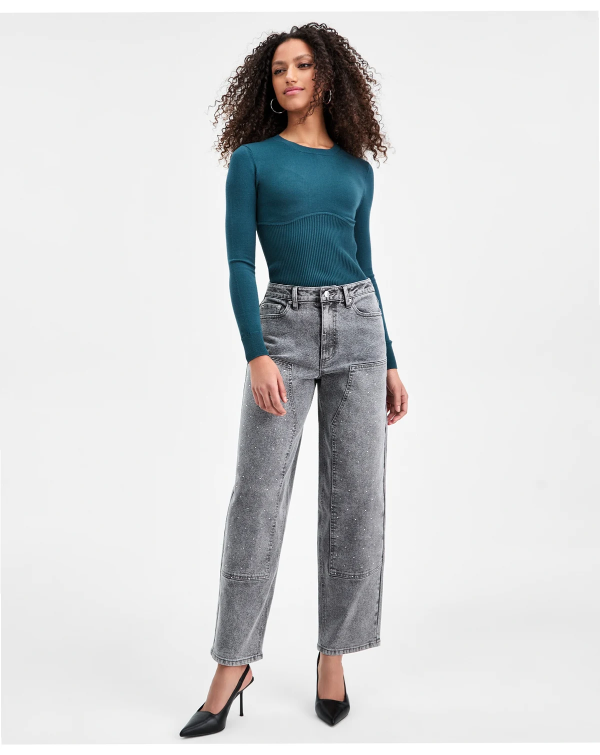 Women's Rhinestone Embellished Barrel-Leg Jeans, Macy's Exclusive