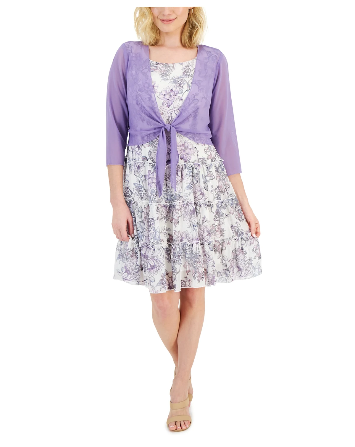 Petite Printed Dress and Tie Jacket