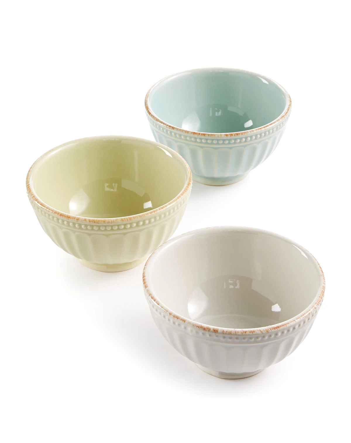 French Perle Groove Assorted Mini Bowls, Set of 3
