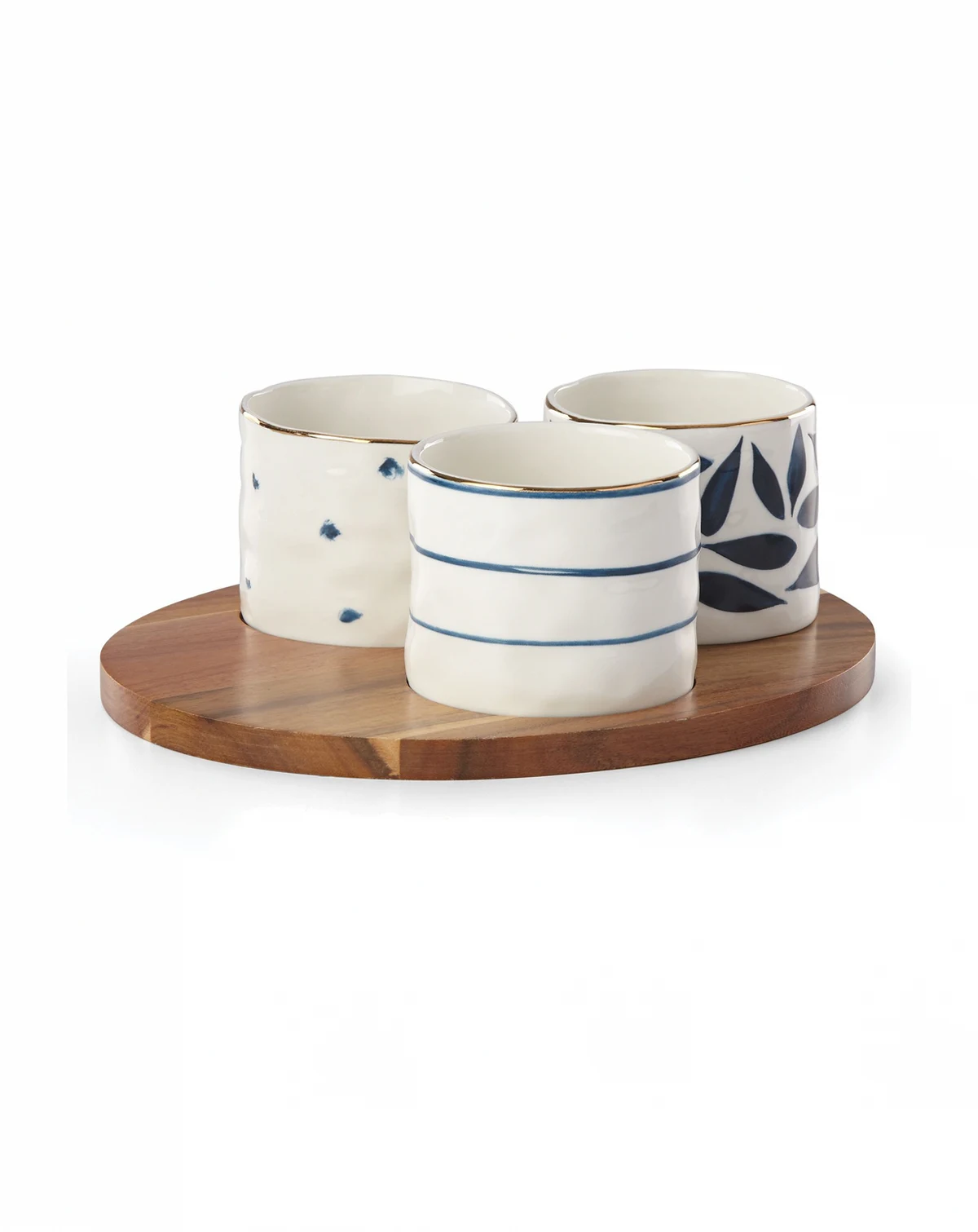 Blue Bay Round Snack Bowls with Wood Tray