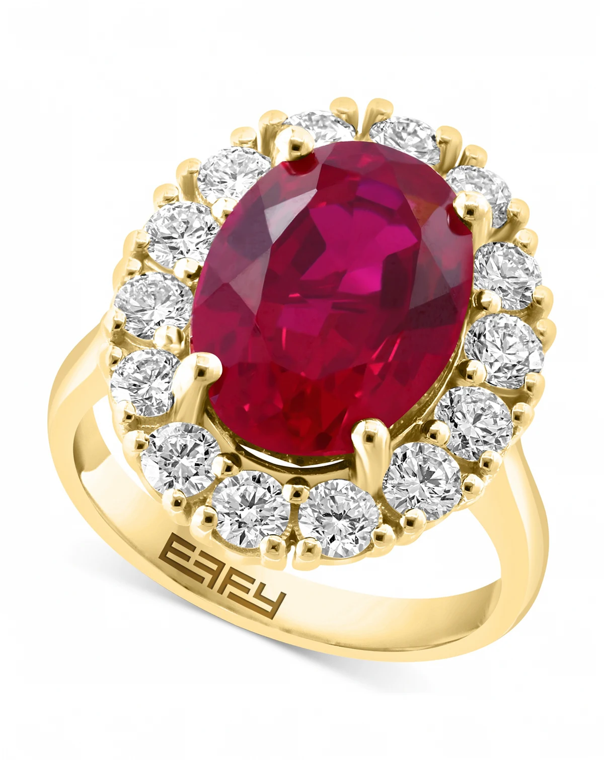 EFFY® Lab Grown Gemstone (6-3/4 ct. t.w.) & Lab Grown Diamond (1-3/8 ct. t.w.) Halo Ring in 14k Gold