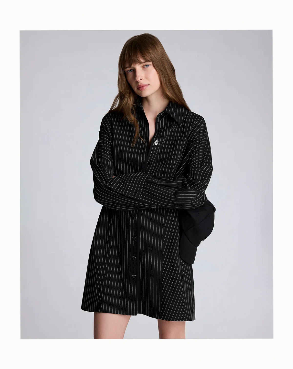 Women's Collared Pinstripe Shirt Dress