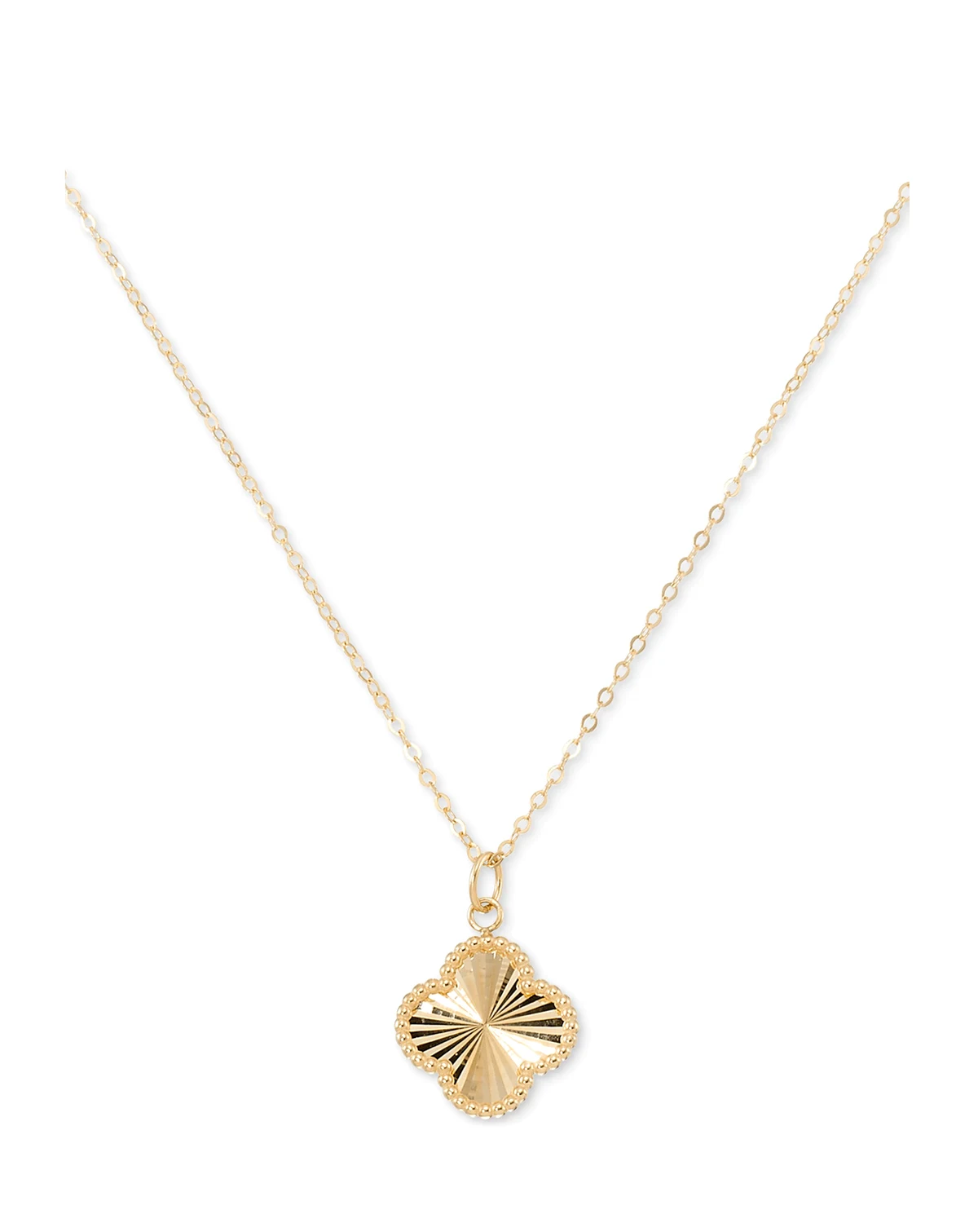 Sunbeam & Polished Reversible Bead Frame Clover 18" Pendant Necklace in 10k Gold