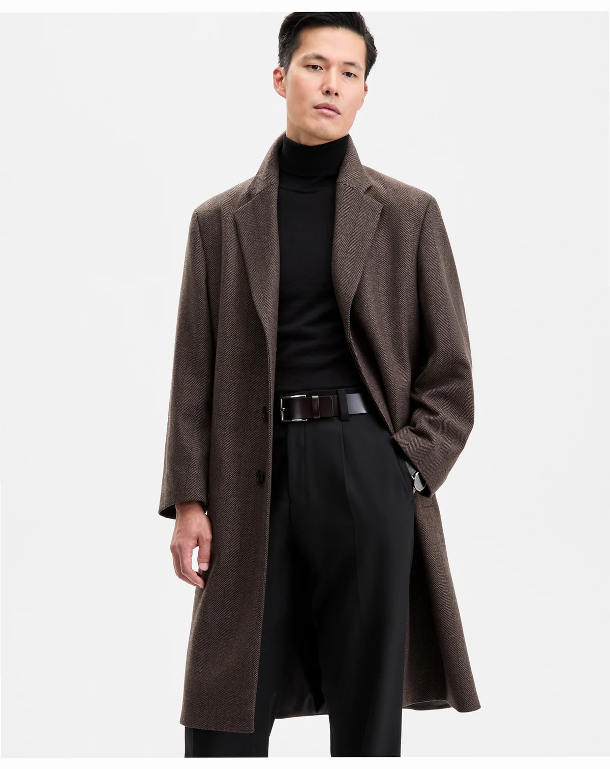 Men's Modern-Fit Herringbone Overcoat