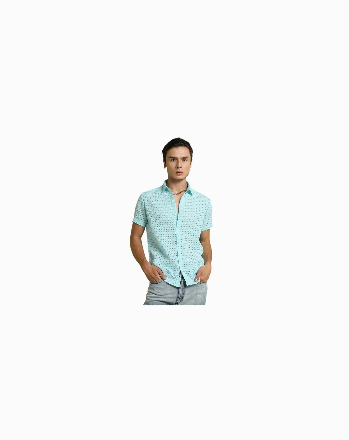 Men's Light Blue See-Through Square Shirt