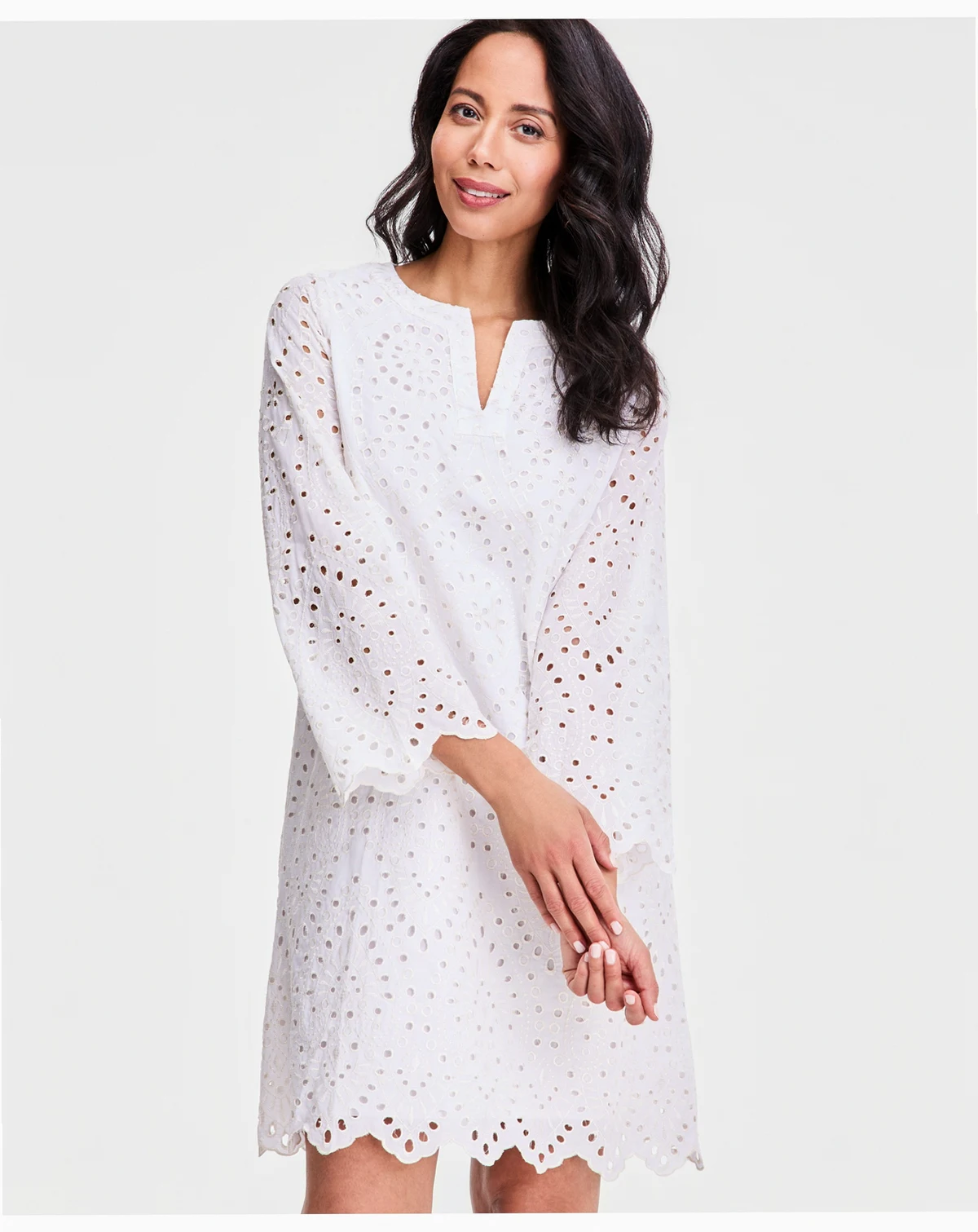 Women's Novelty Eyelet 3/4-Sleeve Shift Dress, Macy's Exclusive