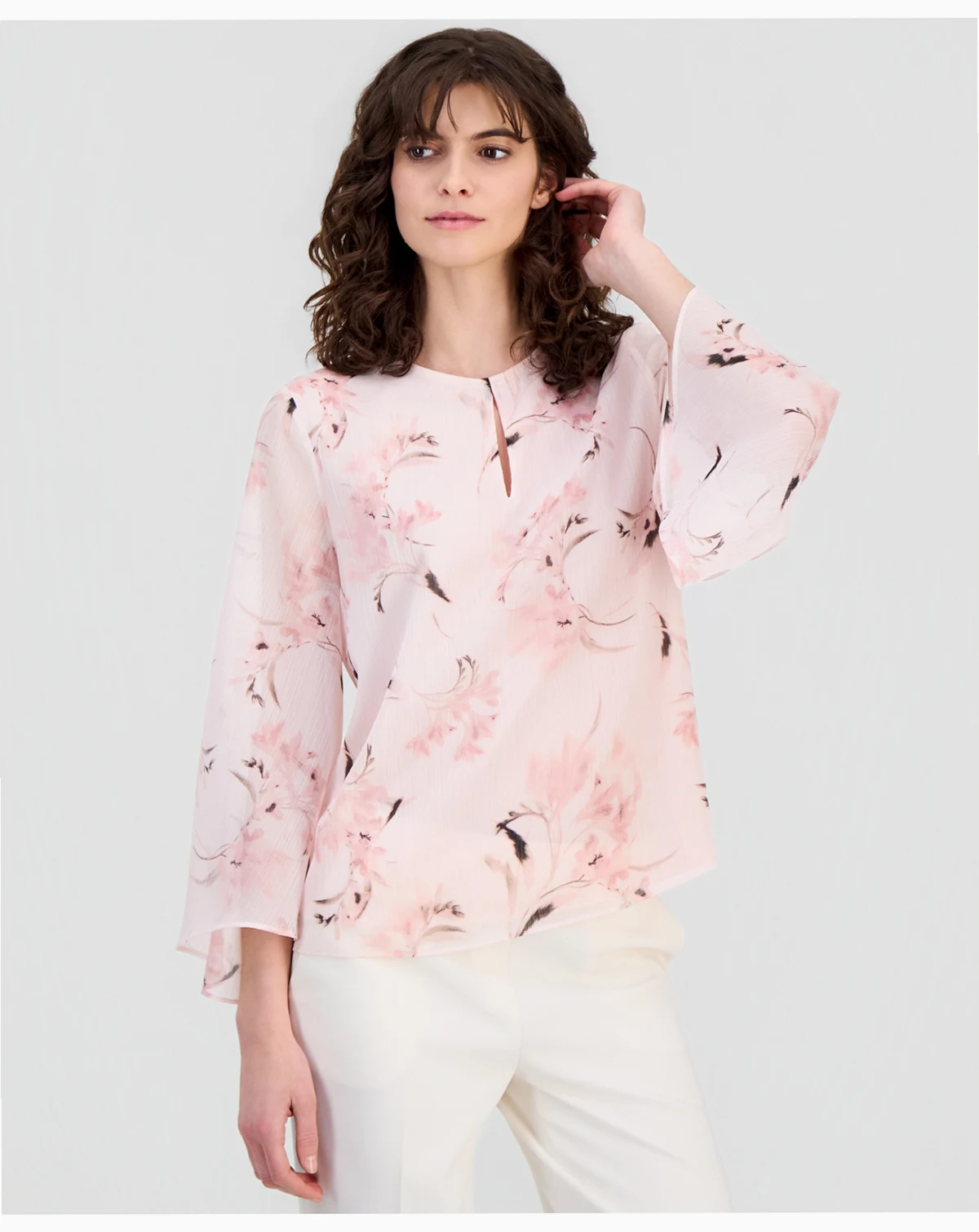 Women's Keyhole-Cutout Bell-Sleeve Top