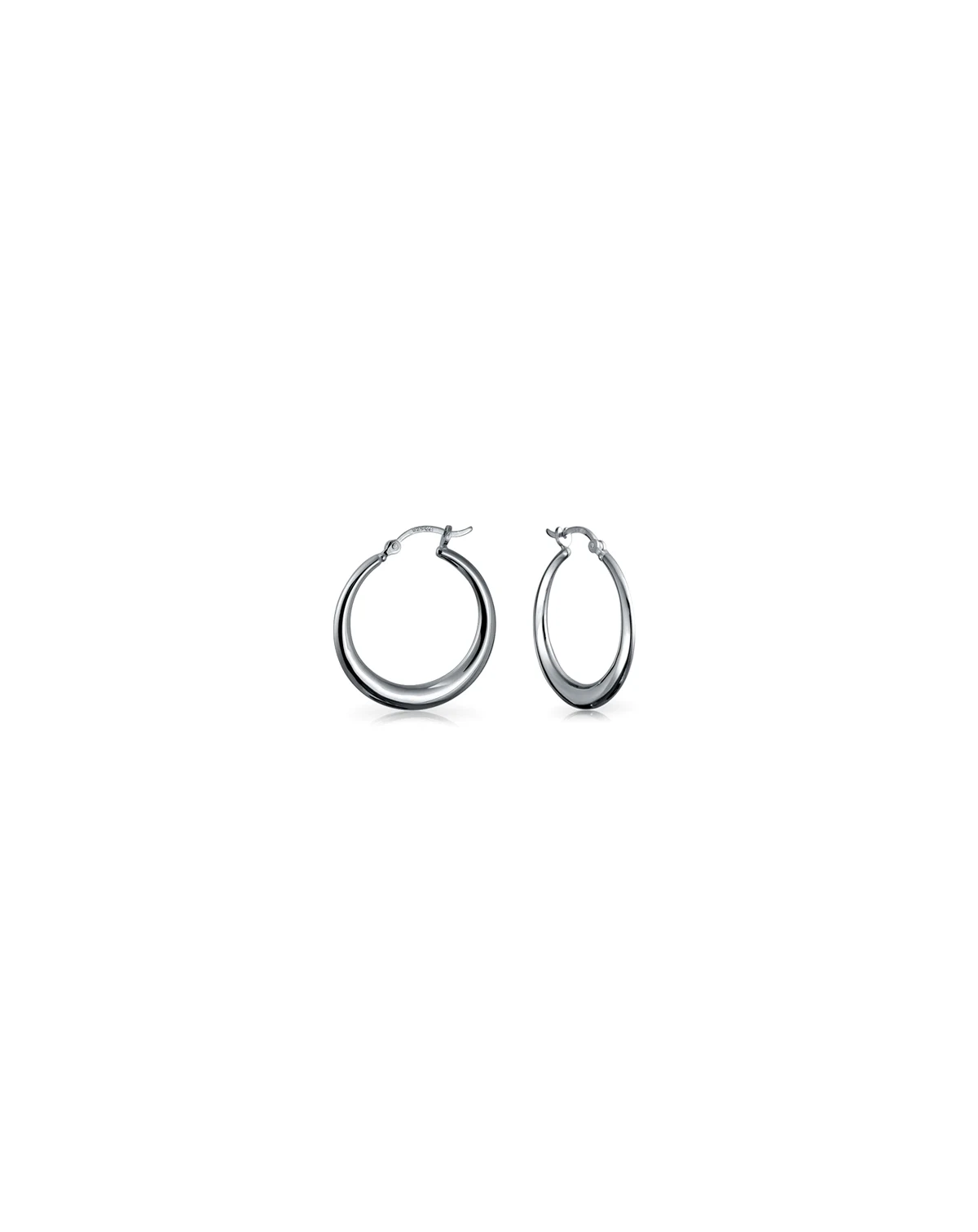 Classic Simple Tapered Puff Tube Medium Hoop Earrings .925 Sterling Silver