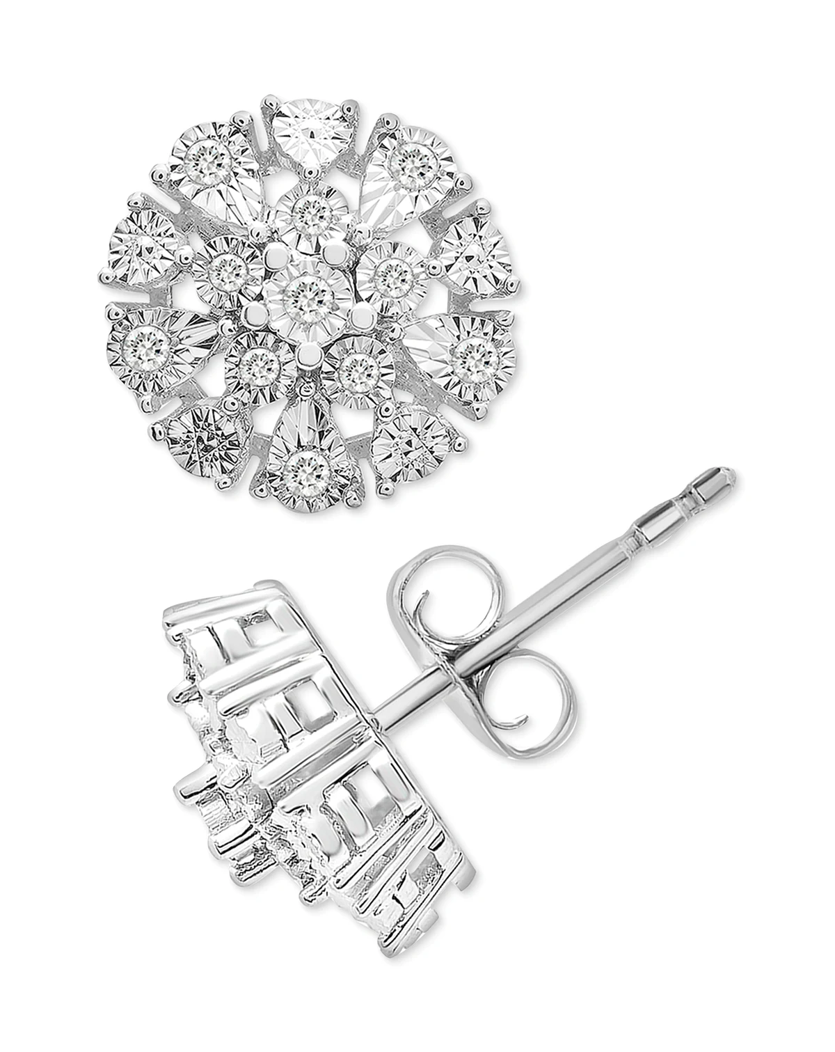 Diamond Flower Burst Stud Earrings (1/10 ct. t.w.) in Sterling Silver, Created for Macy's