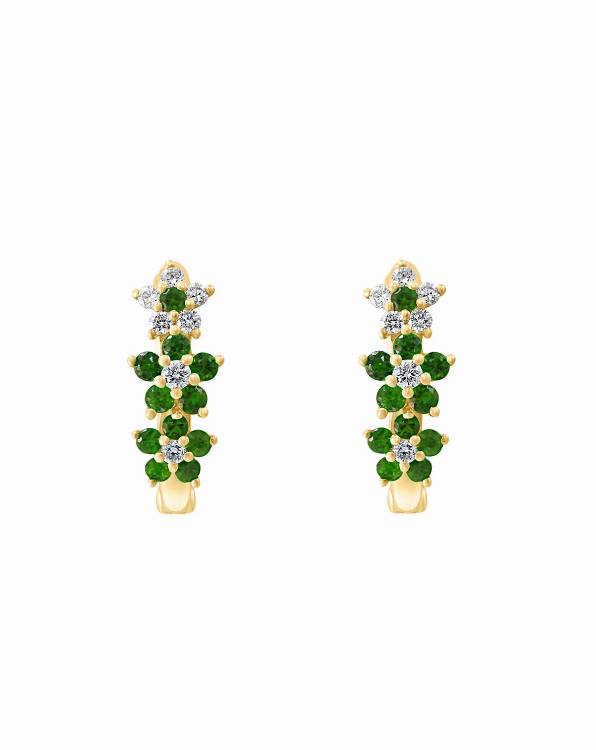 Emerald (1/3 ct. t.w.) & Diamond (1/8 ct. t.w.) Extra-Small Hoop Earrings in 14k Yellow Gold, 0.15"