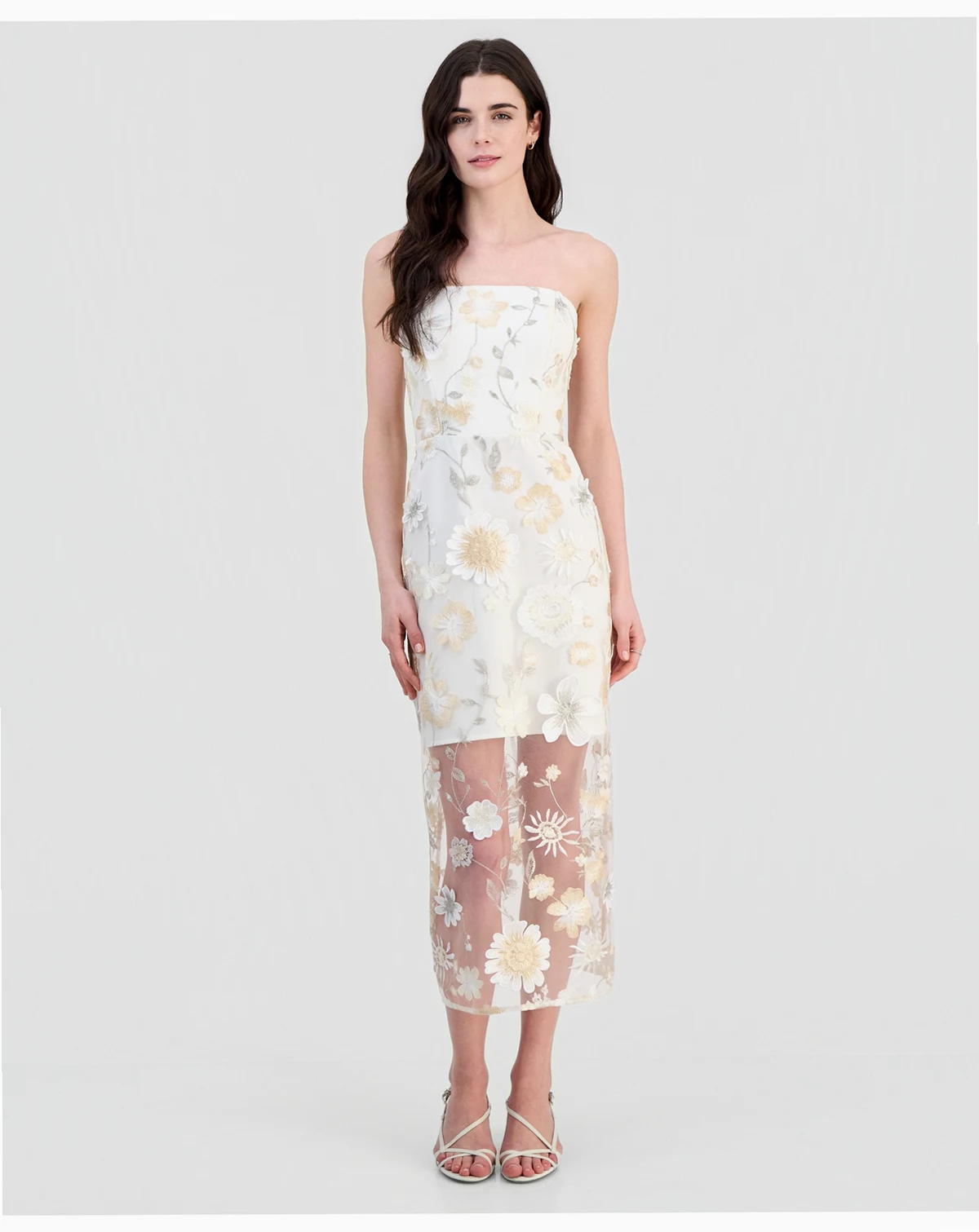 Women's 3D Flower Strapless Midi Dress
