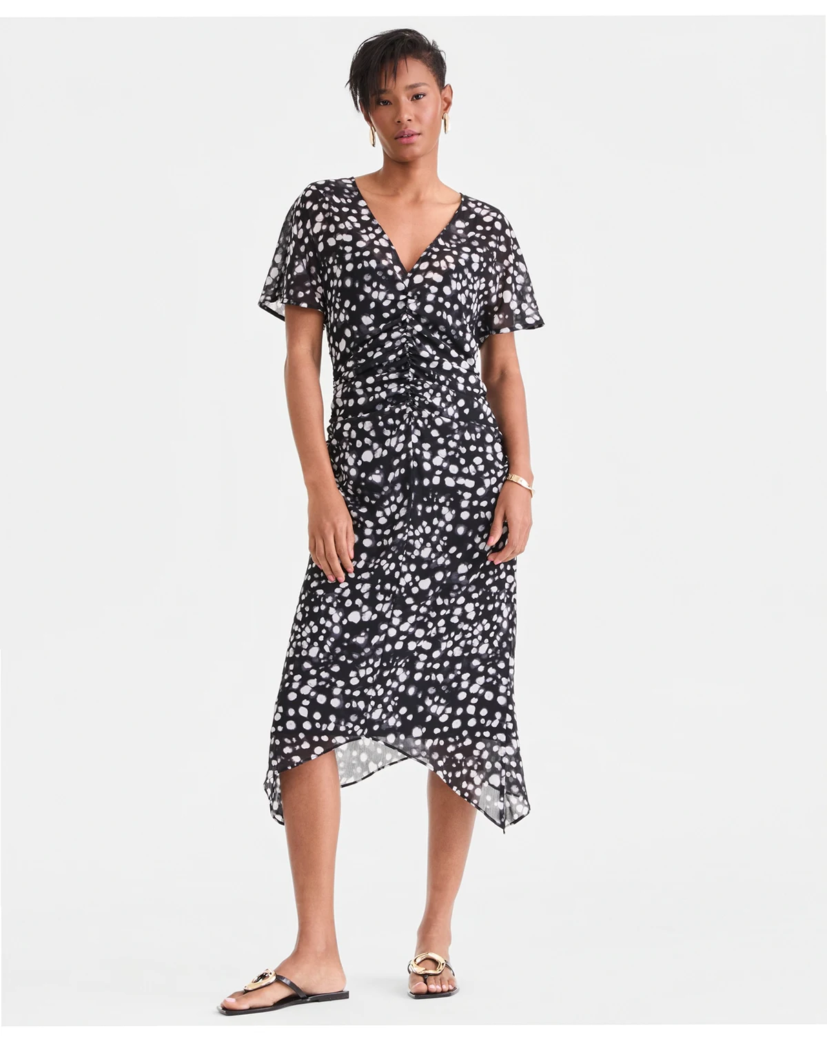 Women's Printed Ruched Midi Dress, Macy's Exclusive
