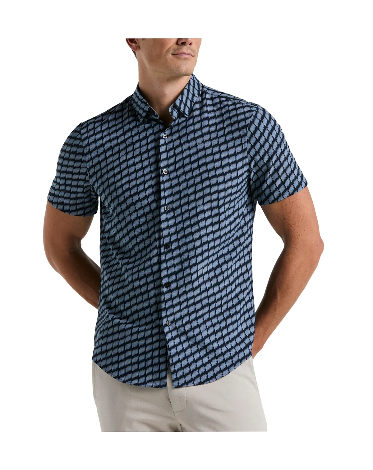 Men's Slim Fit Hash Mark Short Sleeve Button-Front Shirt