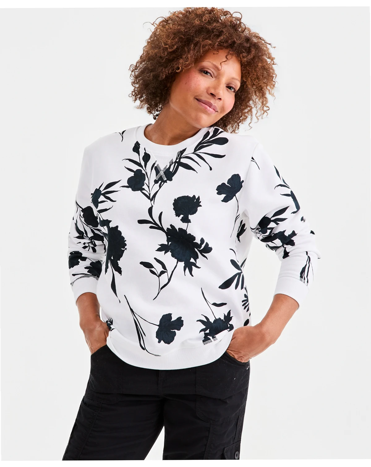 Women's Printed Fleece Crewneck Sweatshirt, Macy's Exclusive