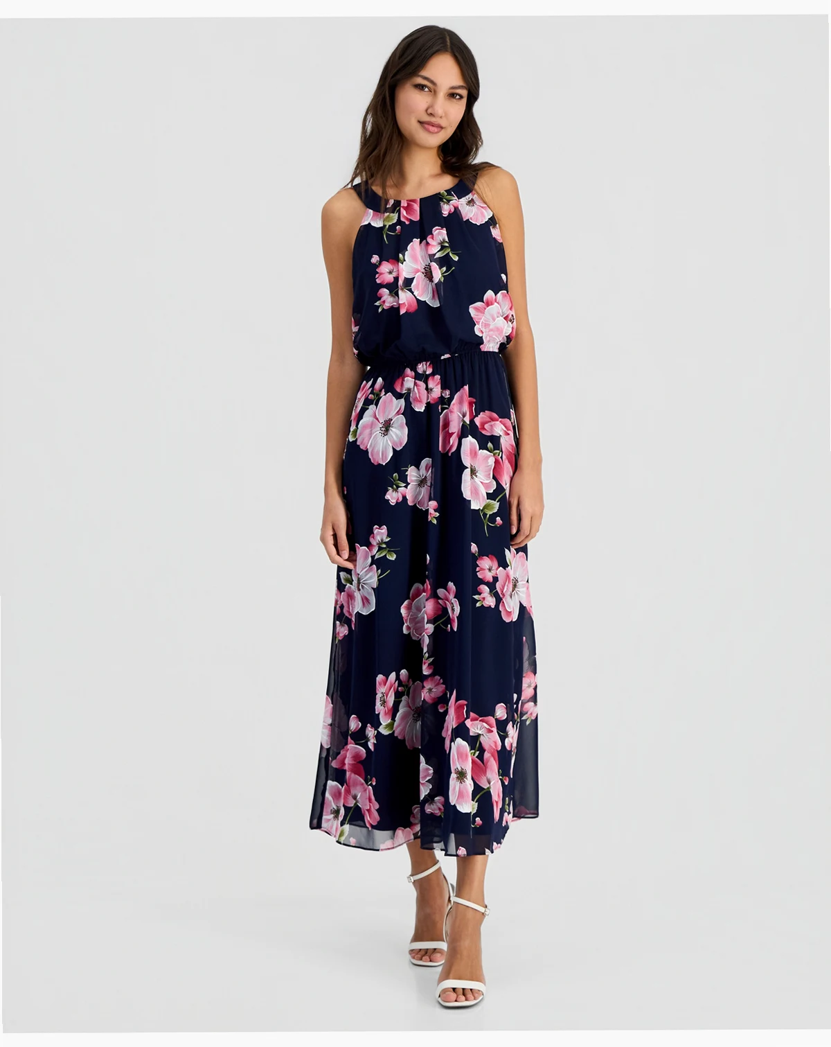 Petite Halter Floral Print Sleeveless Maxi Dress