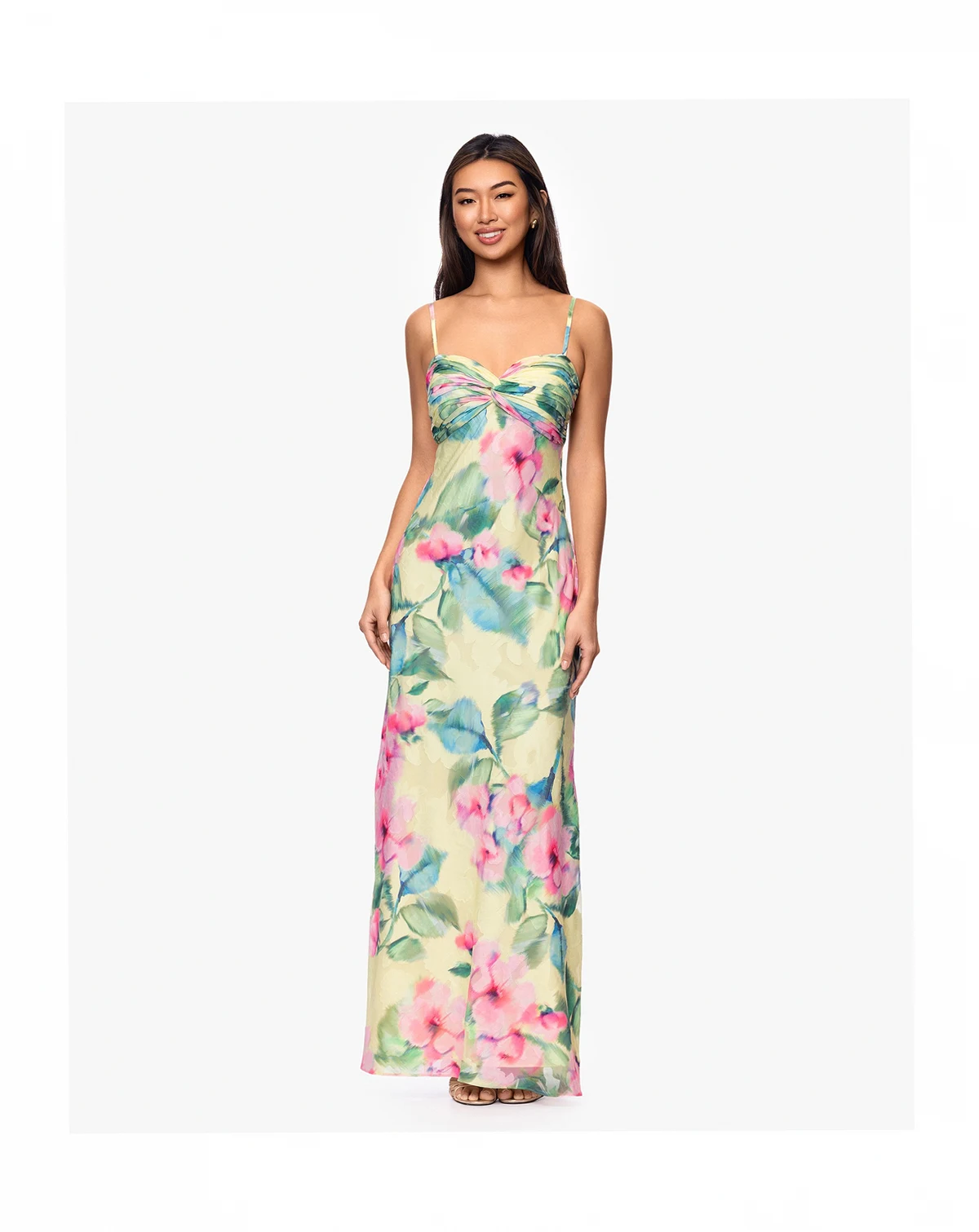 Petite Floral-Print Sleeveless Sweetheart Neck Maxi Dress