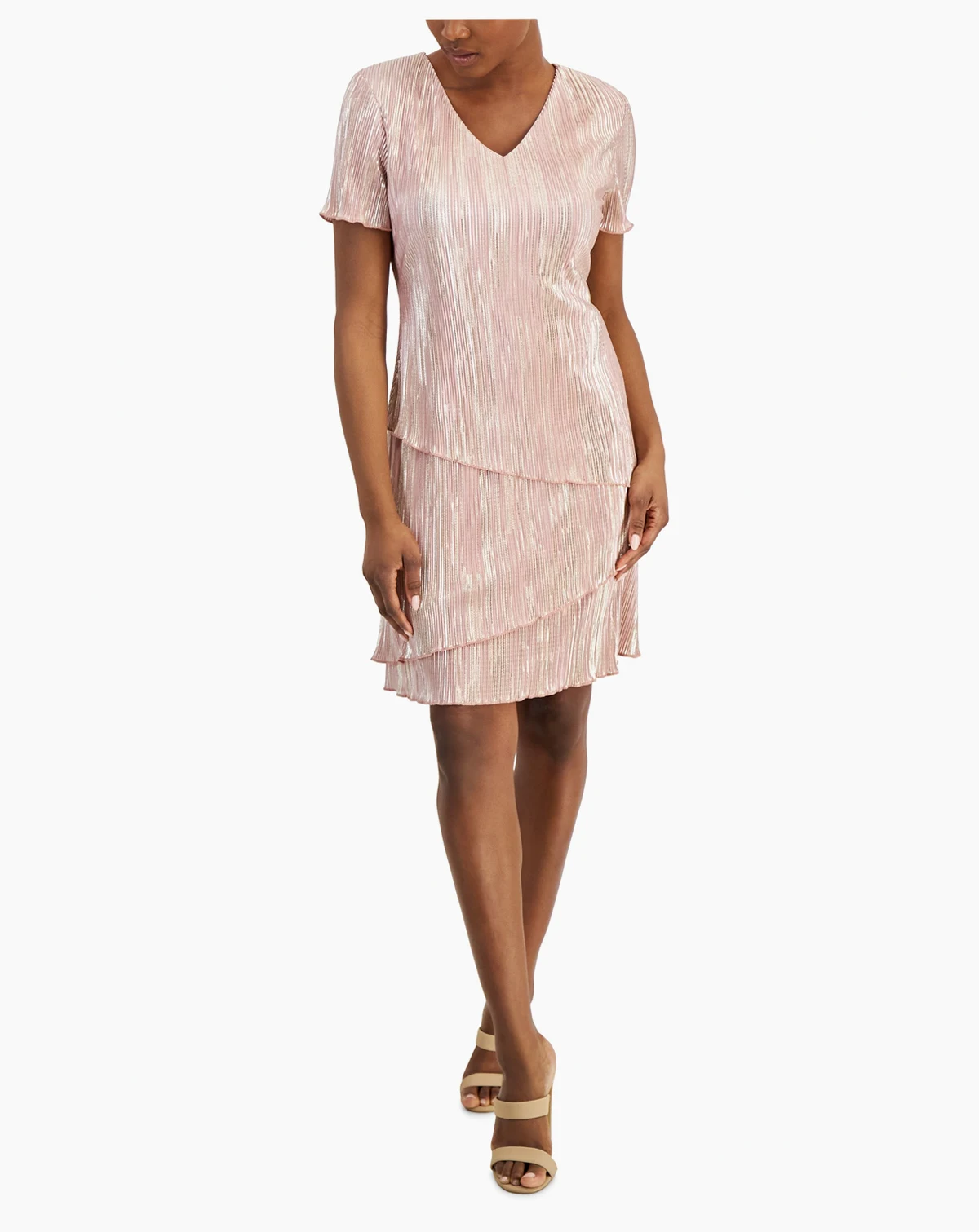 Petite V-Neck Asymmetric Tiered Sheath Dress