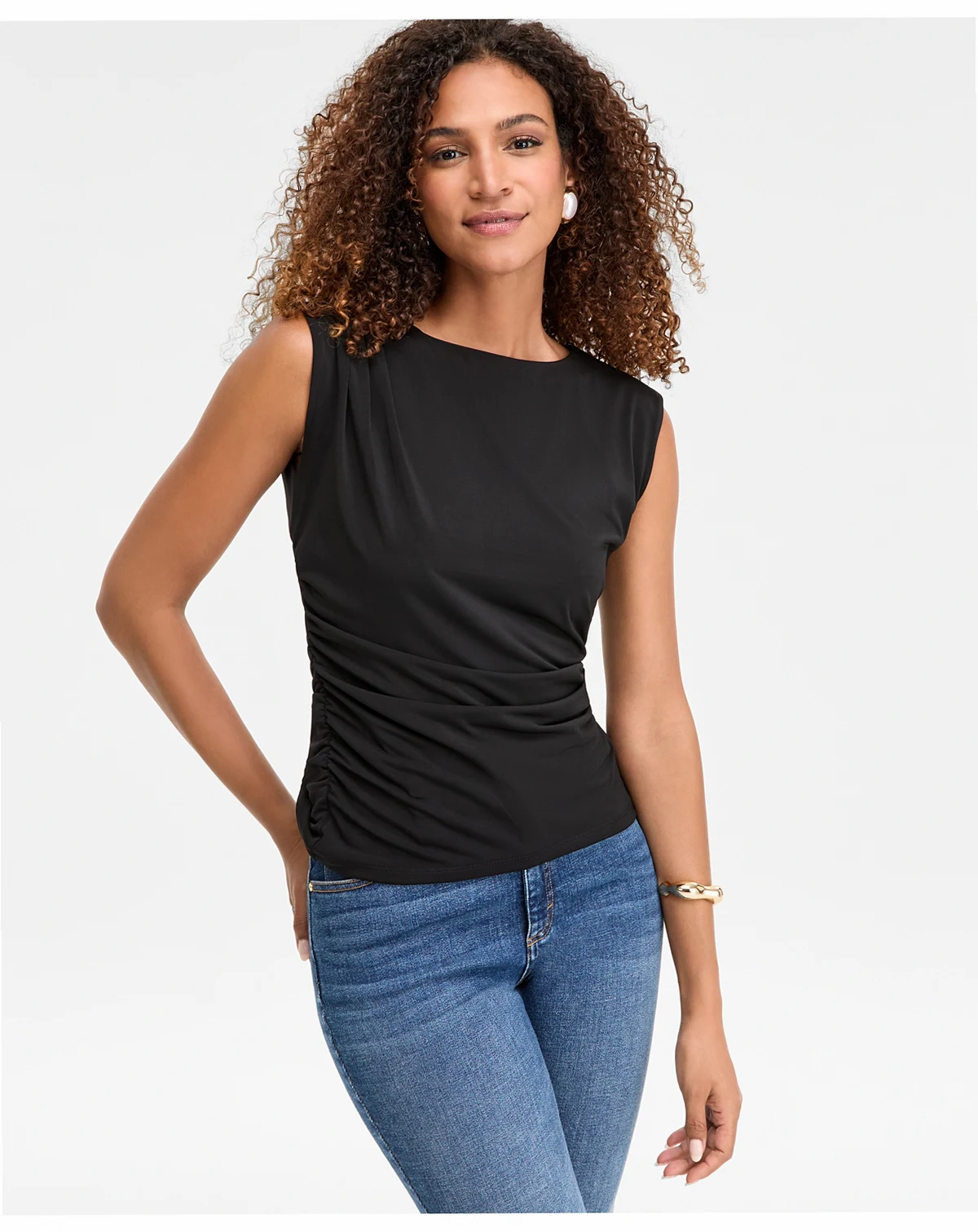 Women's Short-Sleeve Ruched Boatneck Top, Macy's Exclusive