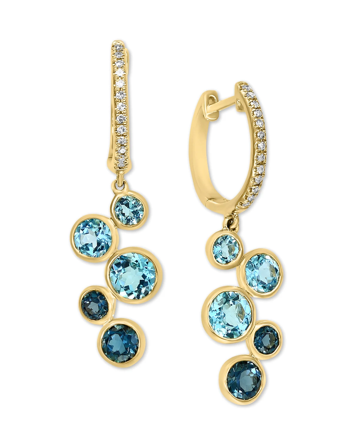 Blue Topaz (3 ct. t.w.) & Diamond (1/10 ct. t.w.) Dangle Hoop Earrings in 14k Gold