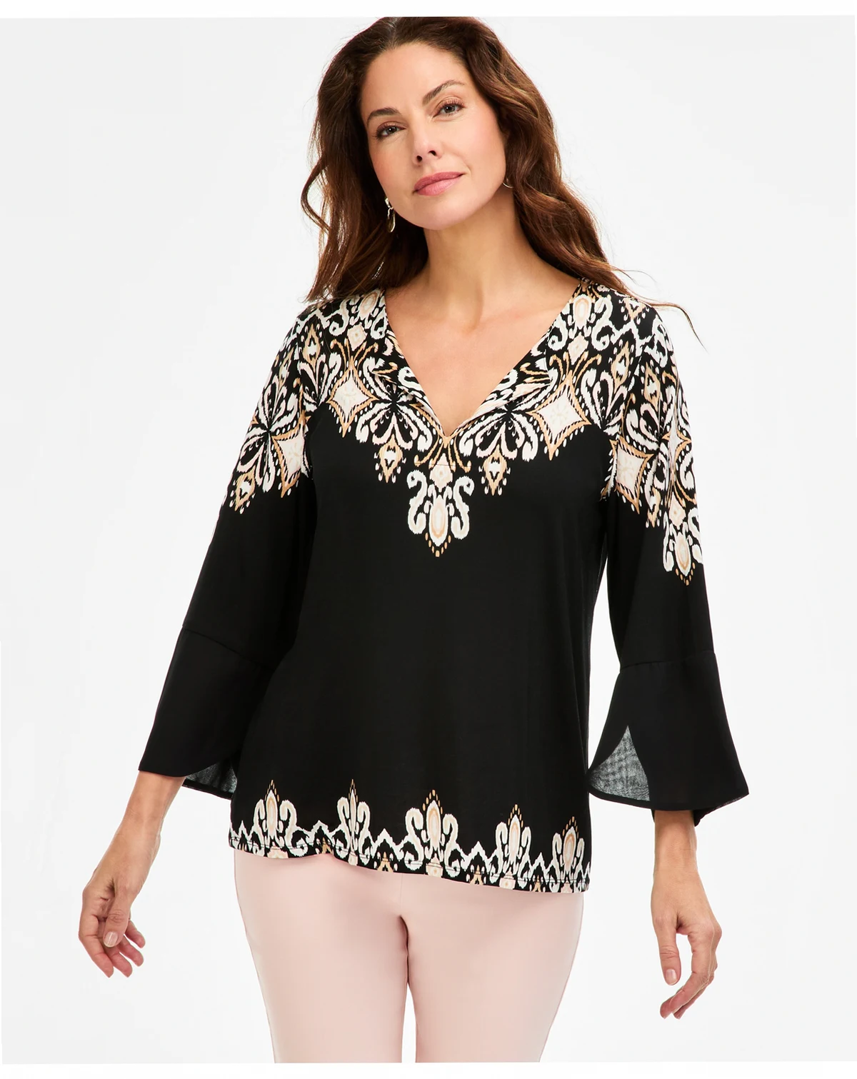 Women's Printed 3/4-Sleeve Chiffon-Cuff Top, Macy's Exclusive