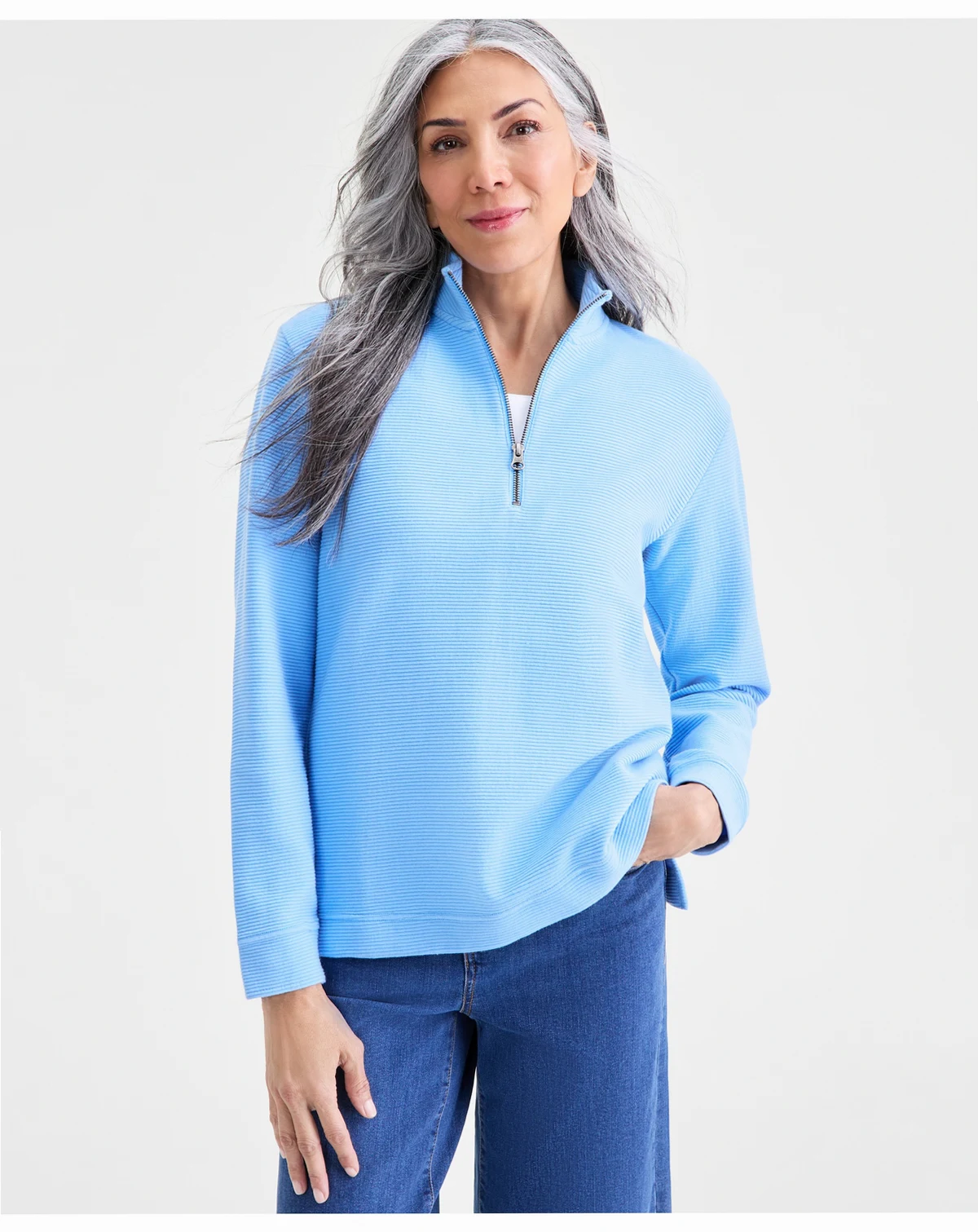 Women's Textured Mock-Neck Quarter-Zip Sweatshirt, Macy's Exclusive