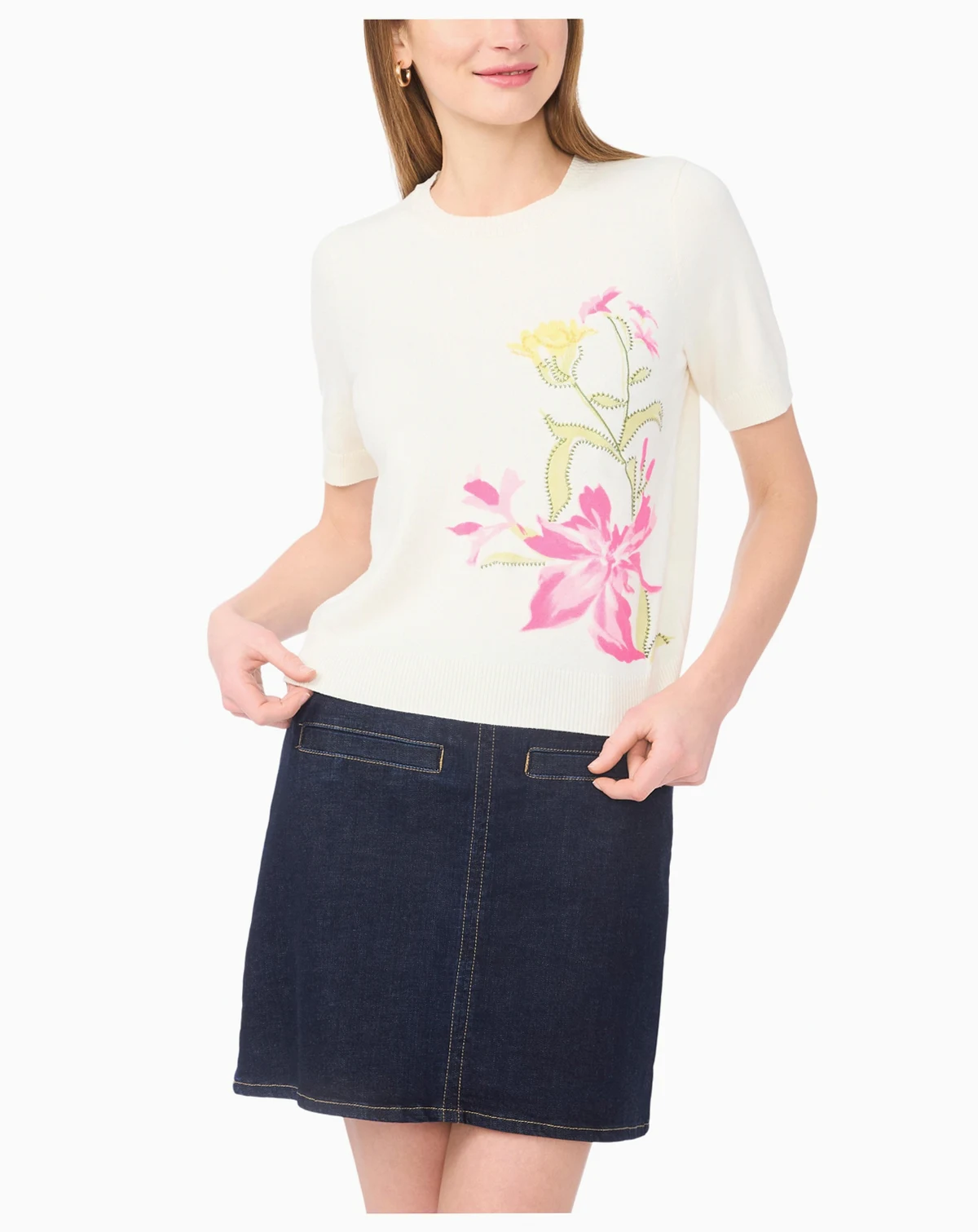 Women's Printed Short-Sleeve Sweater