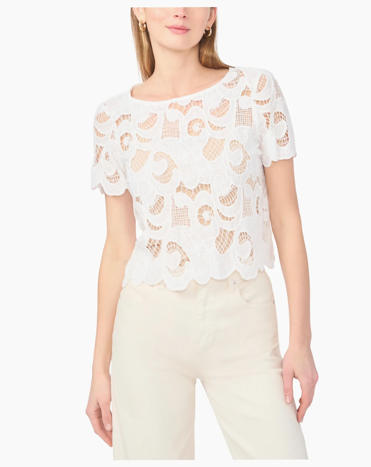 Women's Short-Sleeve Crochet Blouse