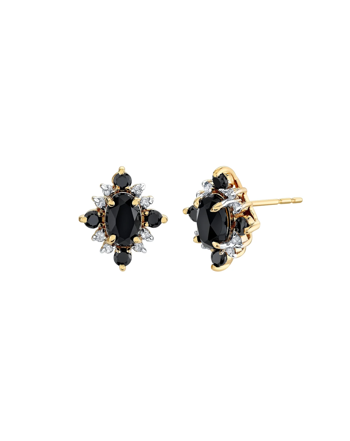 Onyx (1-1/4 ct. t.w.) & Diamond (1/8 ct. t.w.) Stud Earrings in 10k Yellow Gold