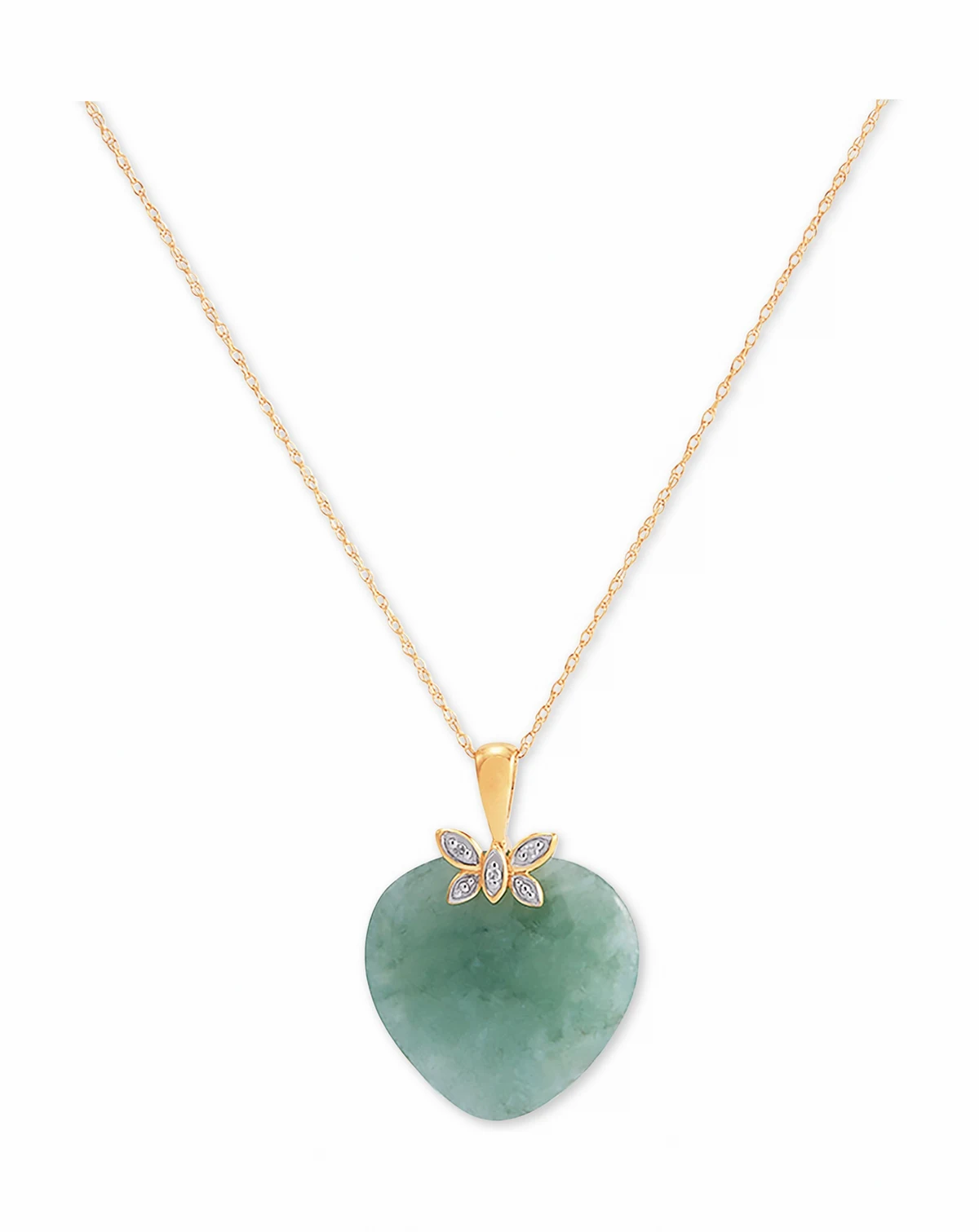 Jade (19mm) & Diamond Accent Heart 18" Pendant Necklace in 10k Gold