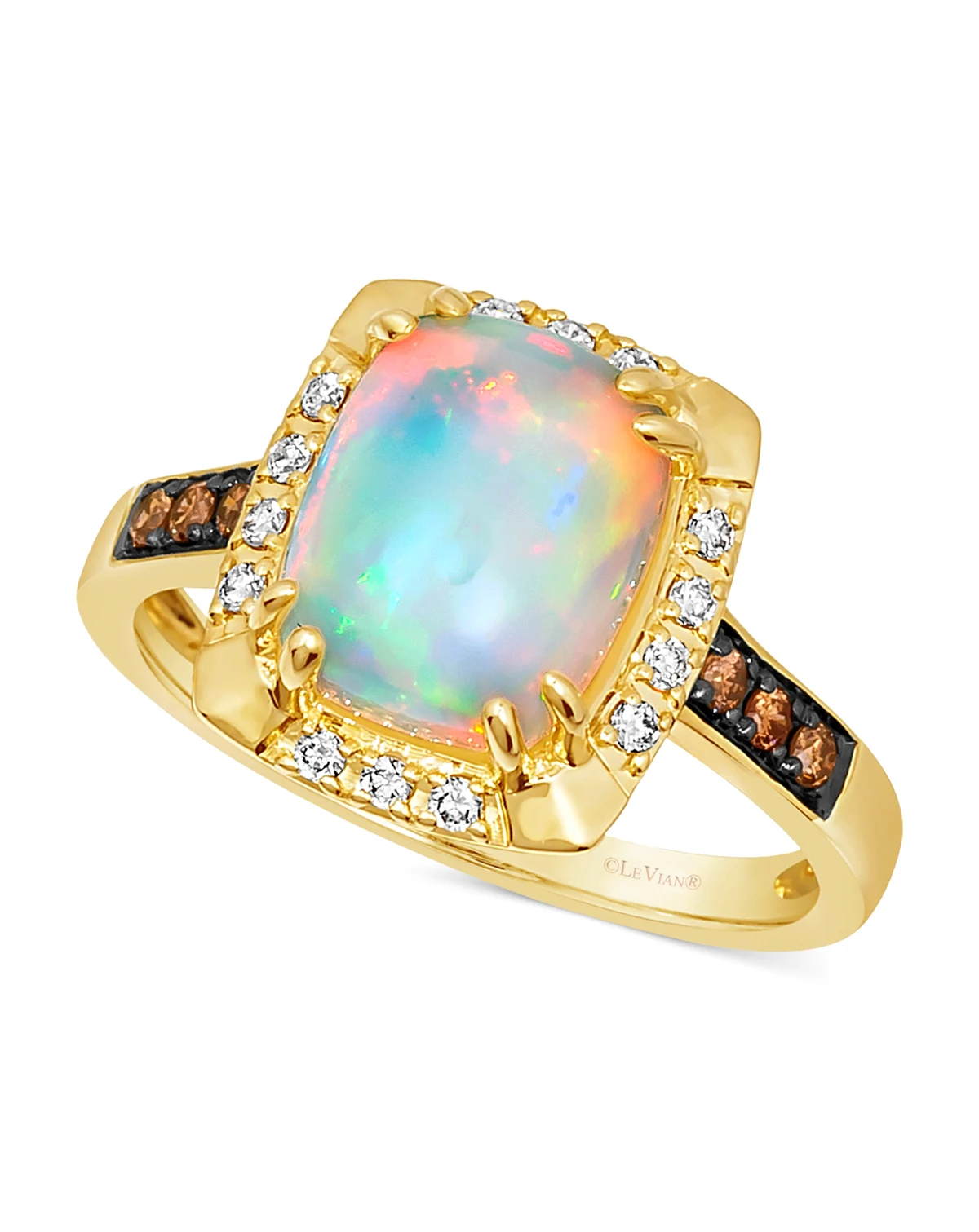 Neopolitan Opal (1-5/8 ct. t.w.) & Diamond (1/5 ct. t.w.) Halo Ring in 14k Gold