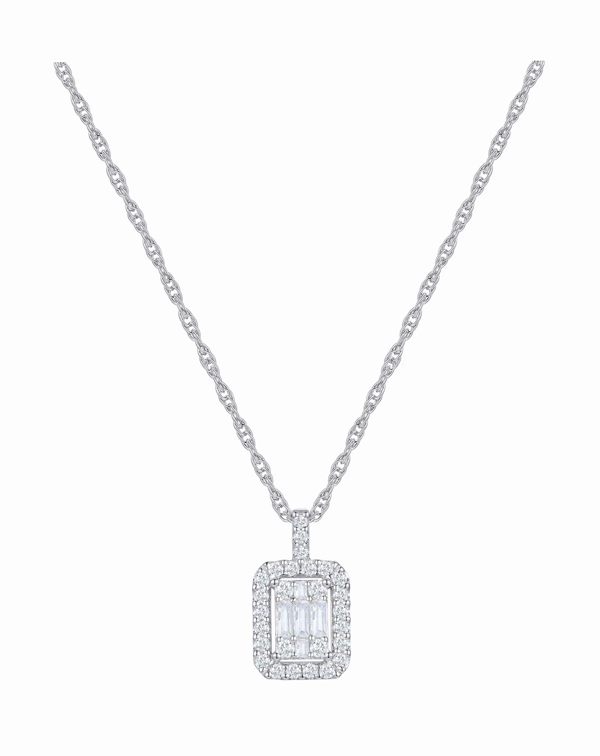 Diamond Emerald Shaped Halo Cluster 18" Pendant Necklace (1/3 ct. t.w.) in 14k White Gold