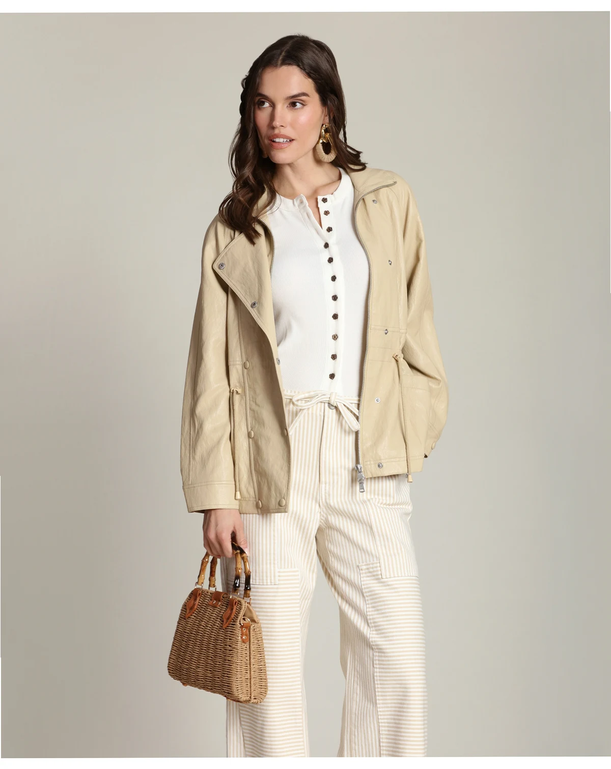 Women's Funnel Neck Faux Leather Jacket