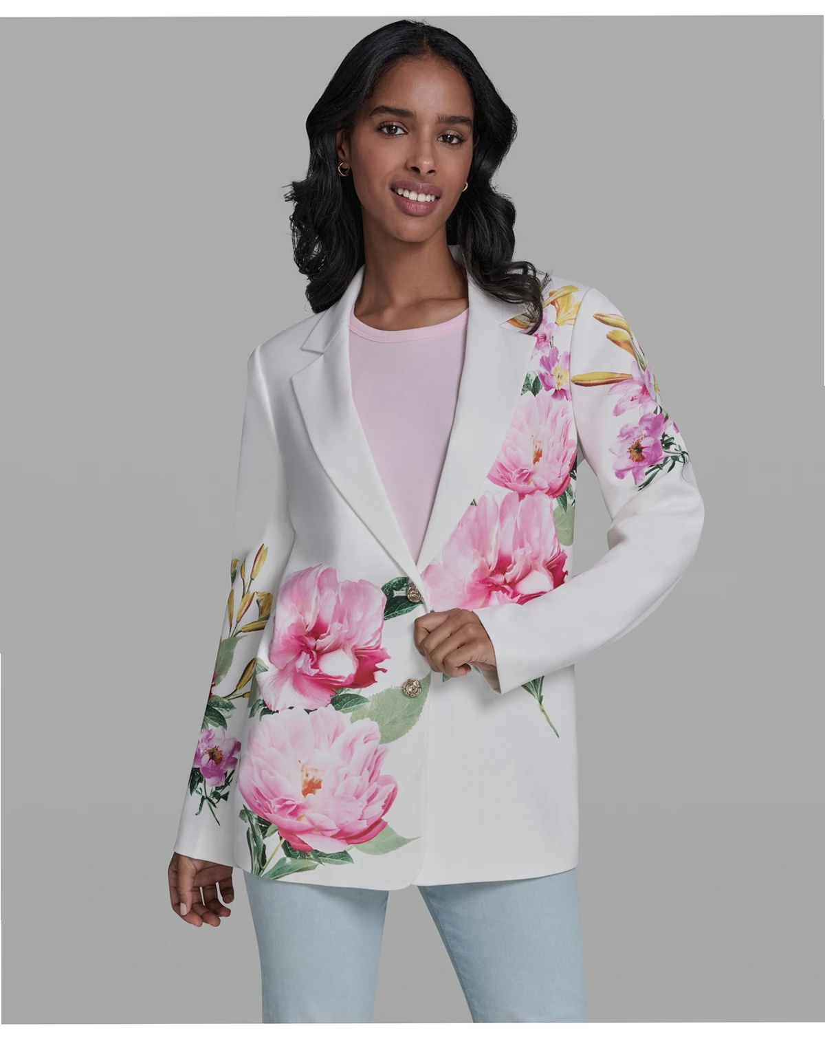 Women's Placed Floral Printed Collared Blazer