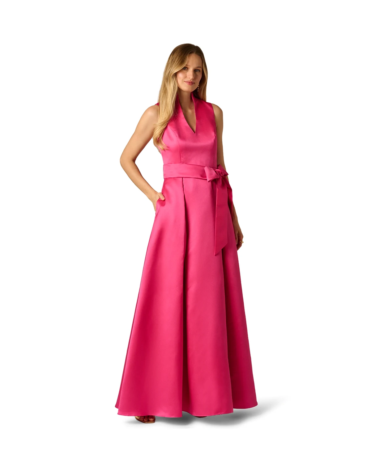 Petite V-Neck Tie-Front Ball Gown