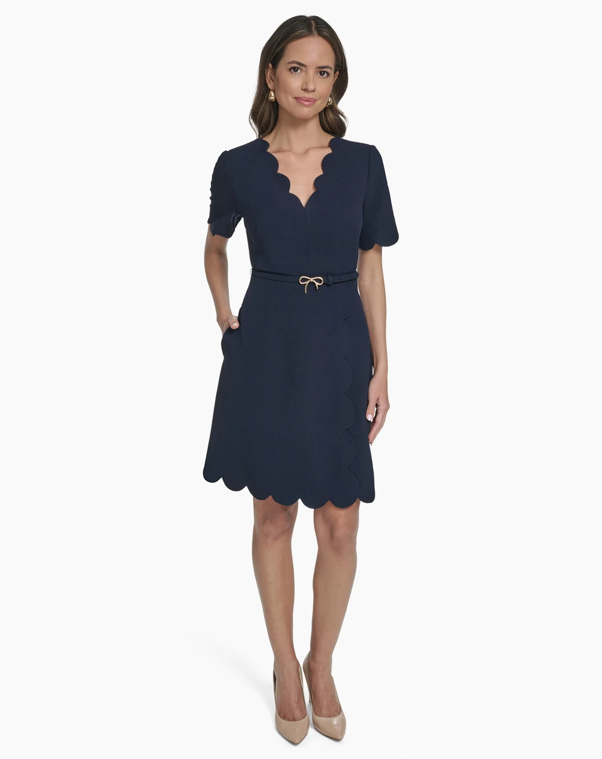 Women's Scalloped Hem V-Neck Short Dress