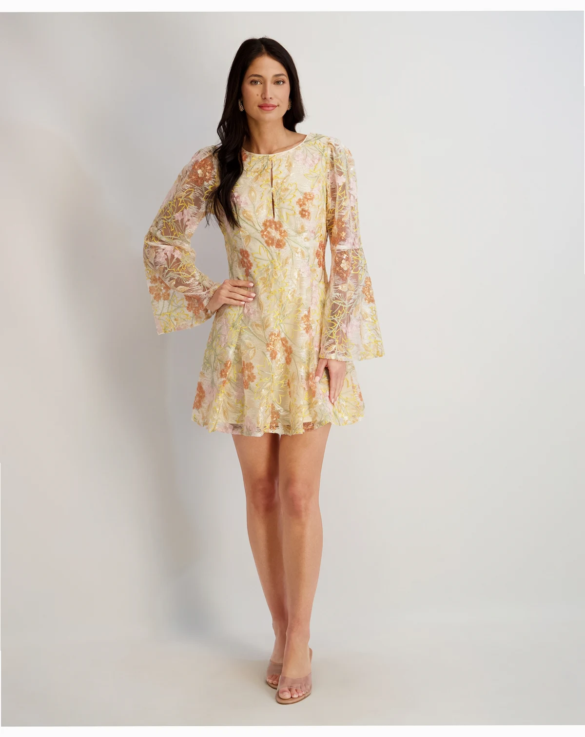 Women's Embroidered Keyhole Neck Mesh Dress