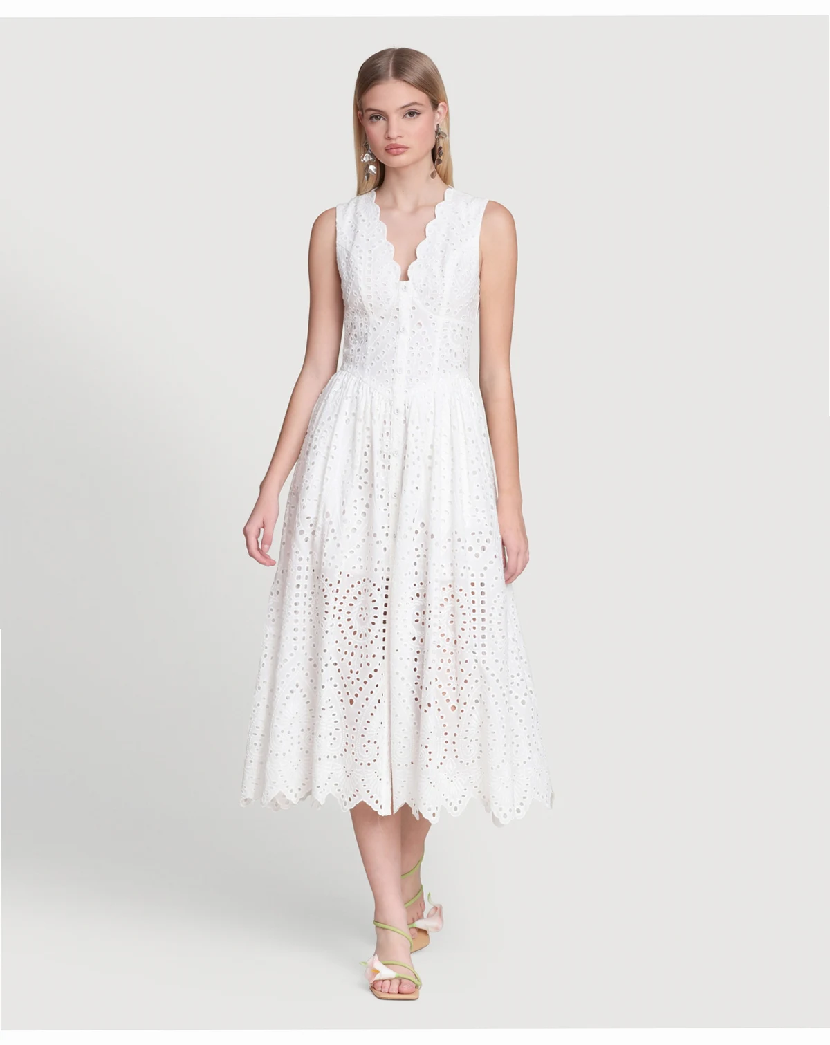 Women's Broderie Anglaise Cotton Midi Dress