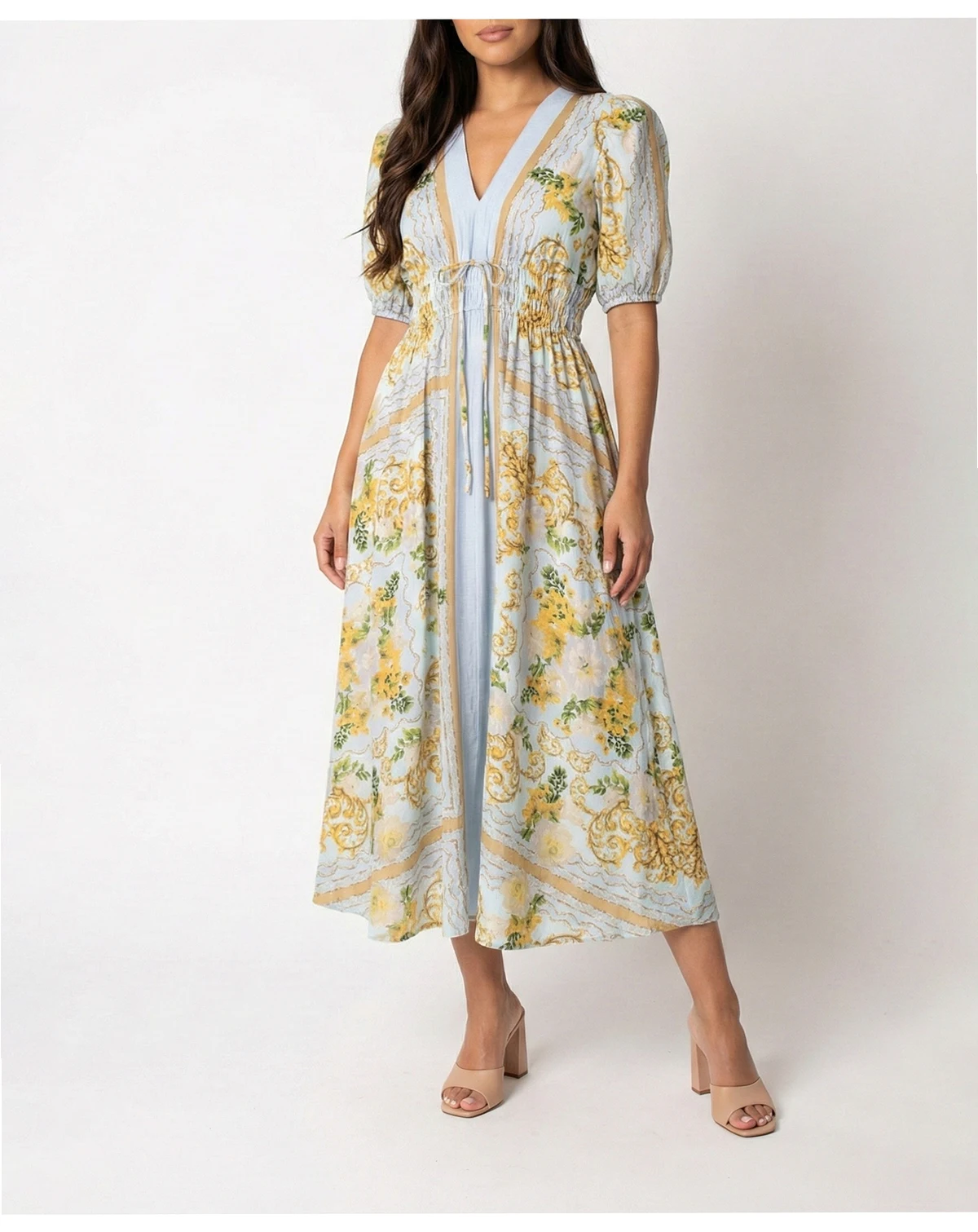 Women's Smocked Waist A-Line Tie Detail Dress