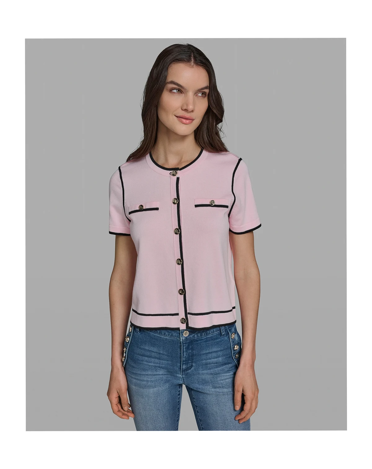 Petite Short-Sleeve Tipped Sweater