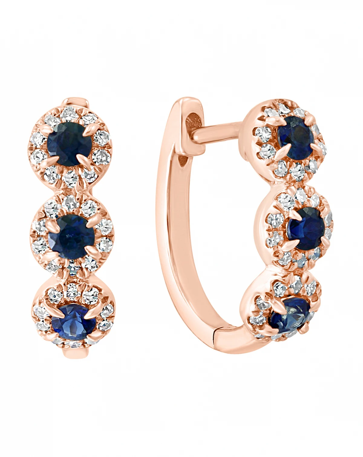 Sapphire (1/3 ct. t.w.) & Diamond (1/5 ct. t.w.) Oval Hoop Earrings in 14k Rose Gold (Also in White Gold and Yellow Gold)