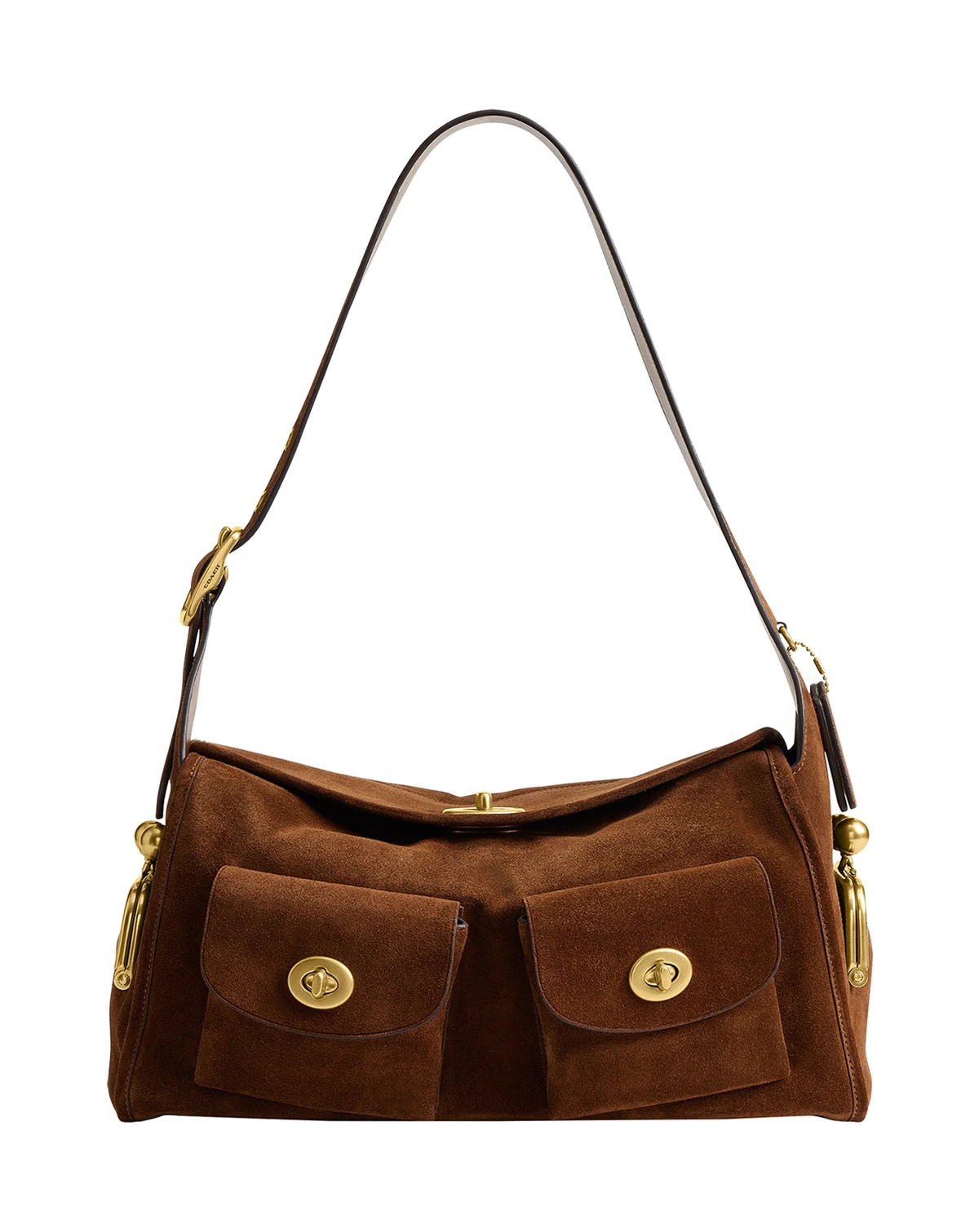 Haversack Large Suede Turnlock Shoulder Bag