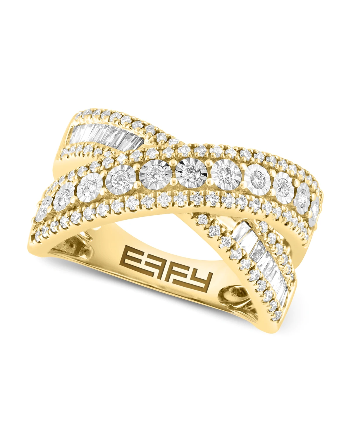 EFFY® Diamond Round & Baguette Crossover Statement Ring in White Gold (3/4 ct. t.w.) (Also available in 14k Gold)