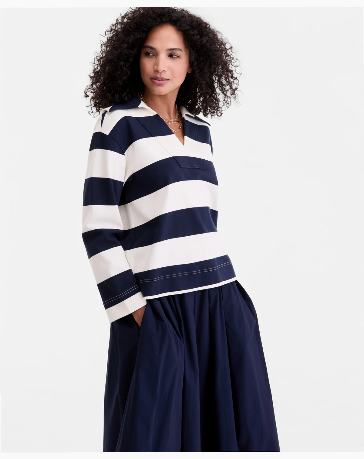Women's Striped Interlock Knit Sailor Collar Top, Macy's Exclusive