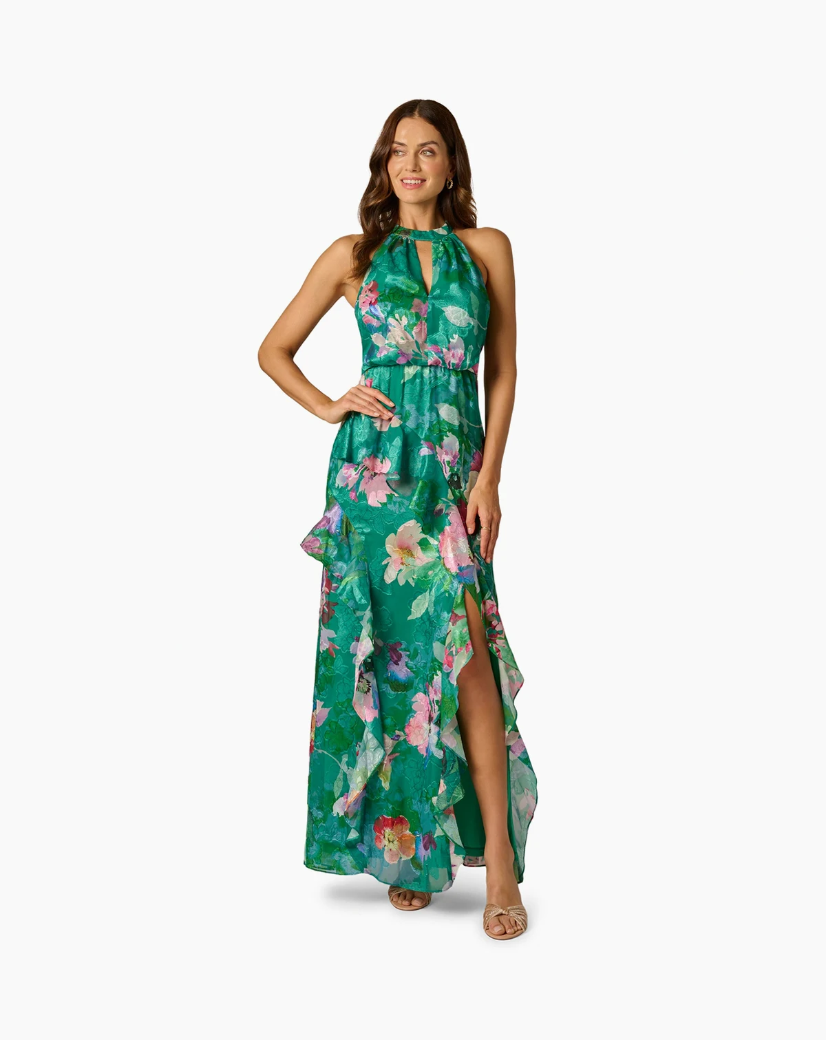 Petite Printed Halter-Neck Mermaid Dress