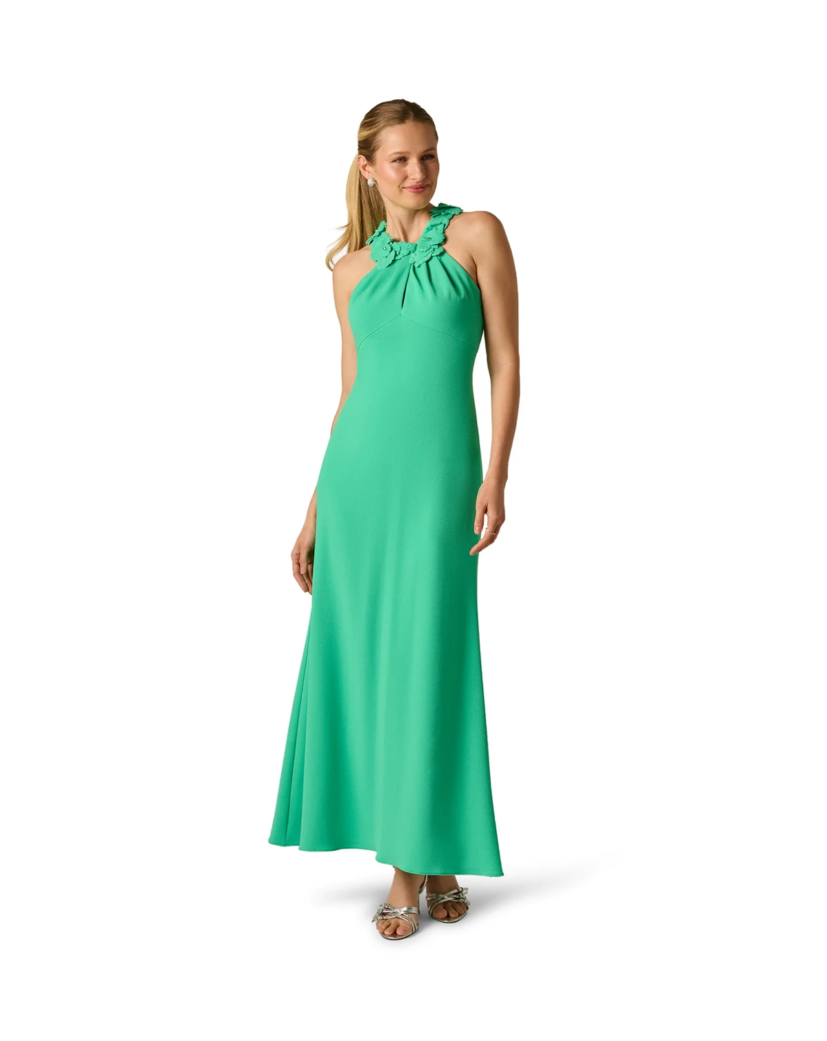 Petite Embellished Rosette Halter Gown