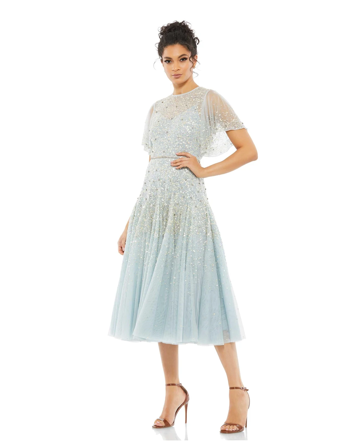 Women's Flounce Sleeve Tea Length Dress