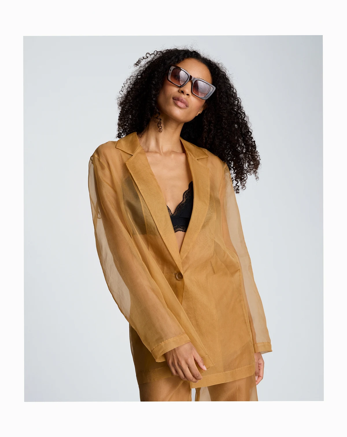 Women's Organza One-Button Notch Collar Jacket