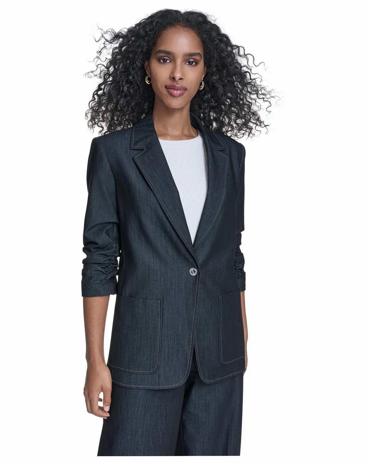 Women's Faux Denim One-Button Blazer
